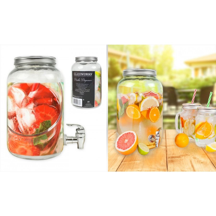 GLASSWORKS CLEAR GLASS DRINKS DISPENSER WITH TAP 3L. AM1663 \\\KD17790