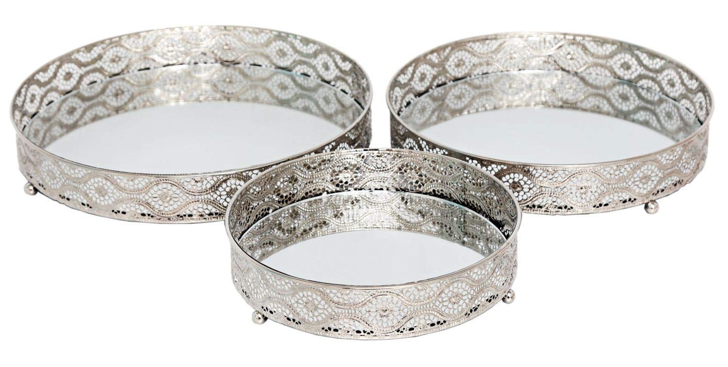 SILVER MIRROR CANDLE PLATE 28CM. CH606928 \\\KD17867