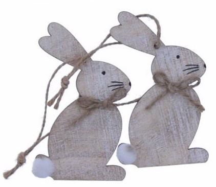 EASTER 2 PACK WOODEN HANGING BUNNIES. DP06534 \\\KD17926