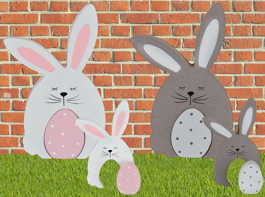 EASTER ASSORTED COLOUR CHUNKY BUNNY AND EGG WOODEN DECORATION. DP06663 \\\KD17927