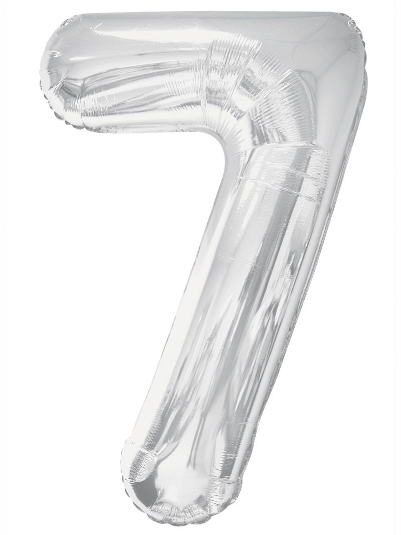 SILVER FOIL BALLOON NUMBER 7 86CM FILL WITH AIR OR HELIUM. OB620707 \\\KD17939
