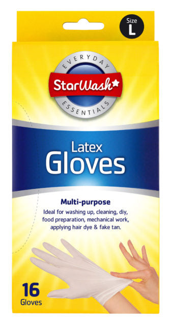 STARWASH LATEX GLOVES MULTIPURPOSE PACK OF 16 MEDIUM. Z2252 \\\KD17949