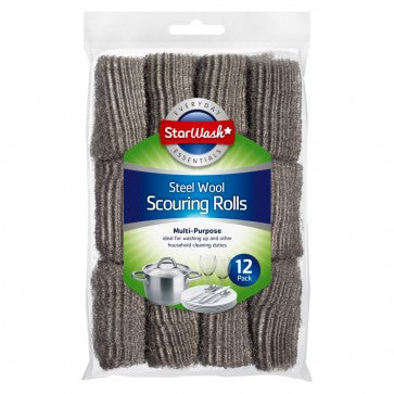 STARWASH ESSENTIAL STEEL WOOL SCOURING ROLLS PACK OF 12. Z64206 \\\KD17954