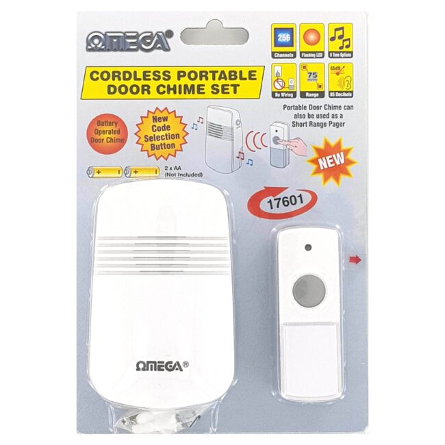 OMEGA PROTABLE WIRELESS DORR CHIME 100MTR WITH 8 TONES. 17101 17601 \\\KD18007