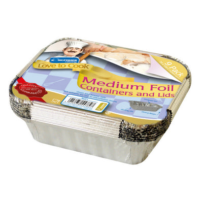 KINGFISHER FOIL FOOD CONTAINER AND LID SILVER MEDIUM PACK OF 9. KCF1 \\\KD18092