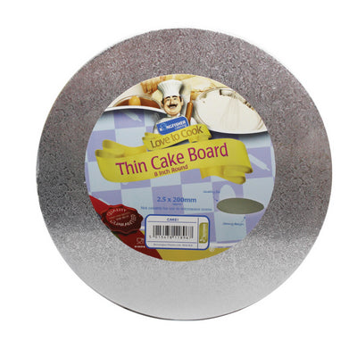 KINGFISHER 12 PACK ROUND THIN CAKE BOARD SILVER 8 INCH 20 CM. CAKE1_12 \\\KD18097