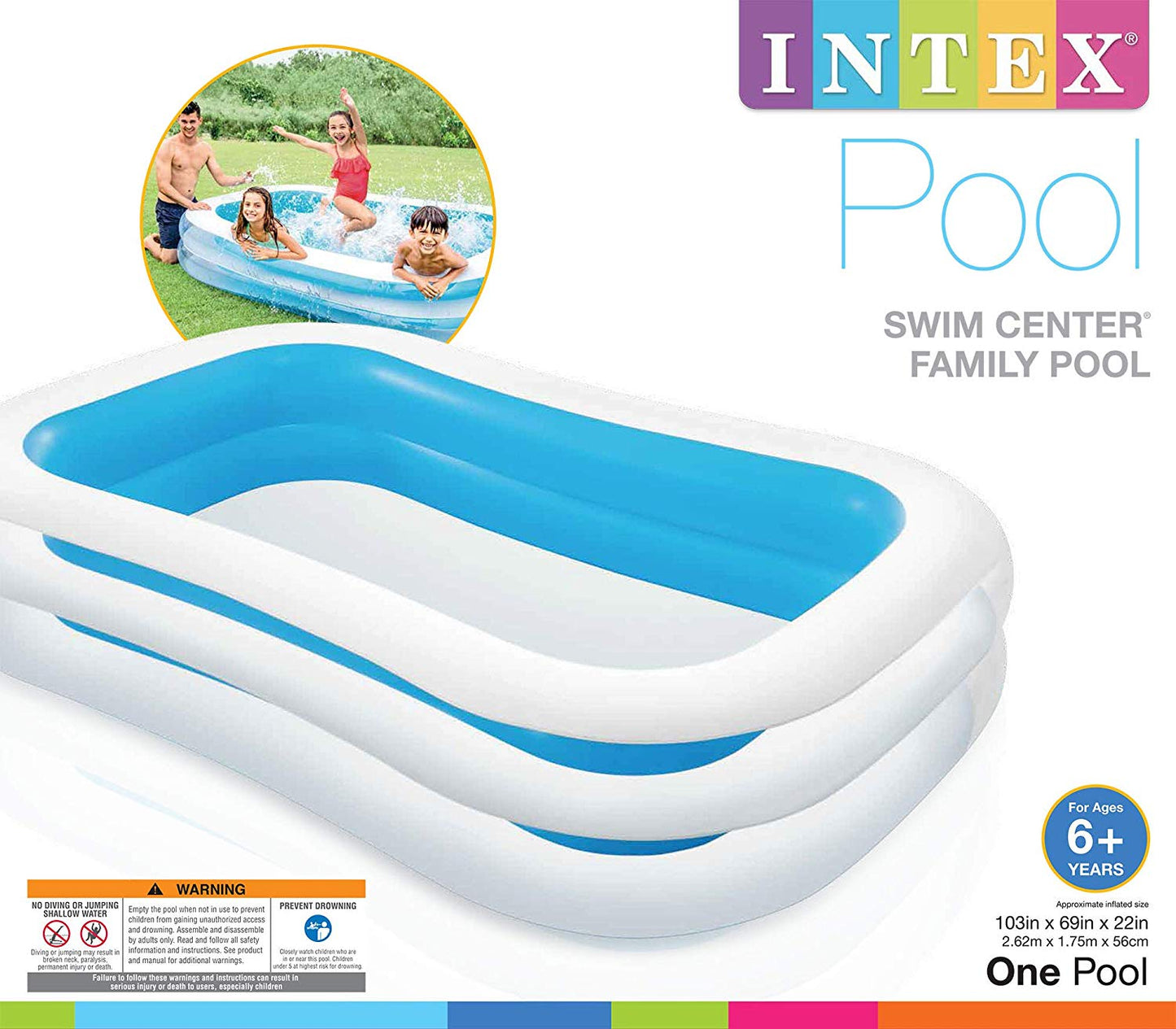 INTEX INFLATABLE SWIM CENTER FAMILY POOL 2.62M X 1.75M X 56CM. TY4239 56483NP \\\KD18142