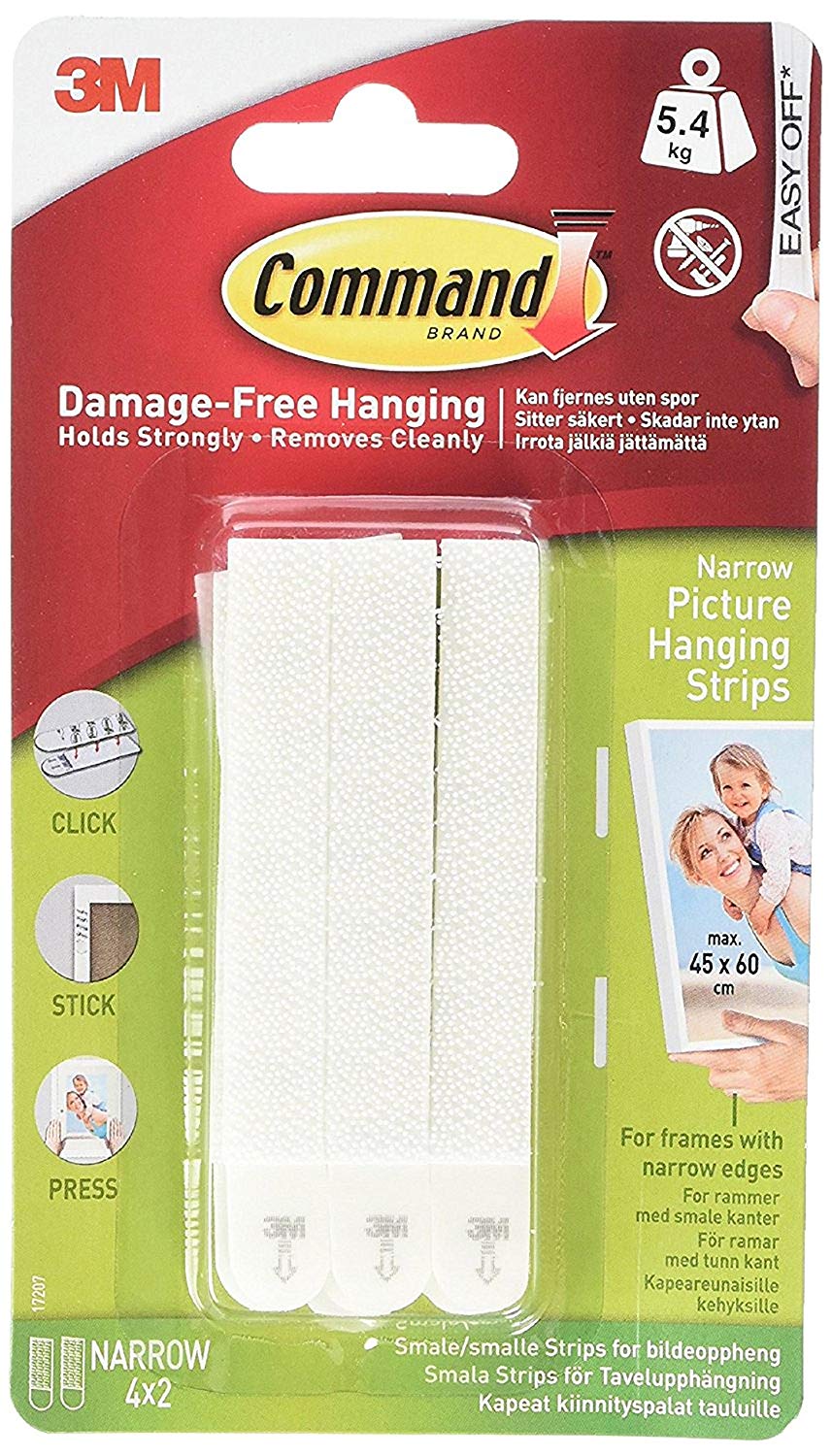 COMMAND NARROW PICTURE HANGING STRIPS 4 PAIRS. 4342 17207 322681 \\\KD18162