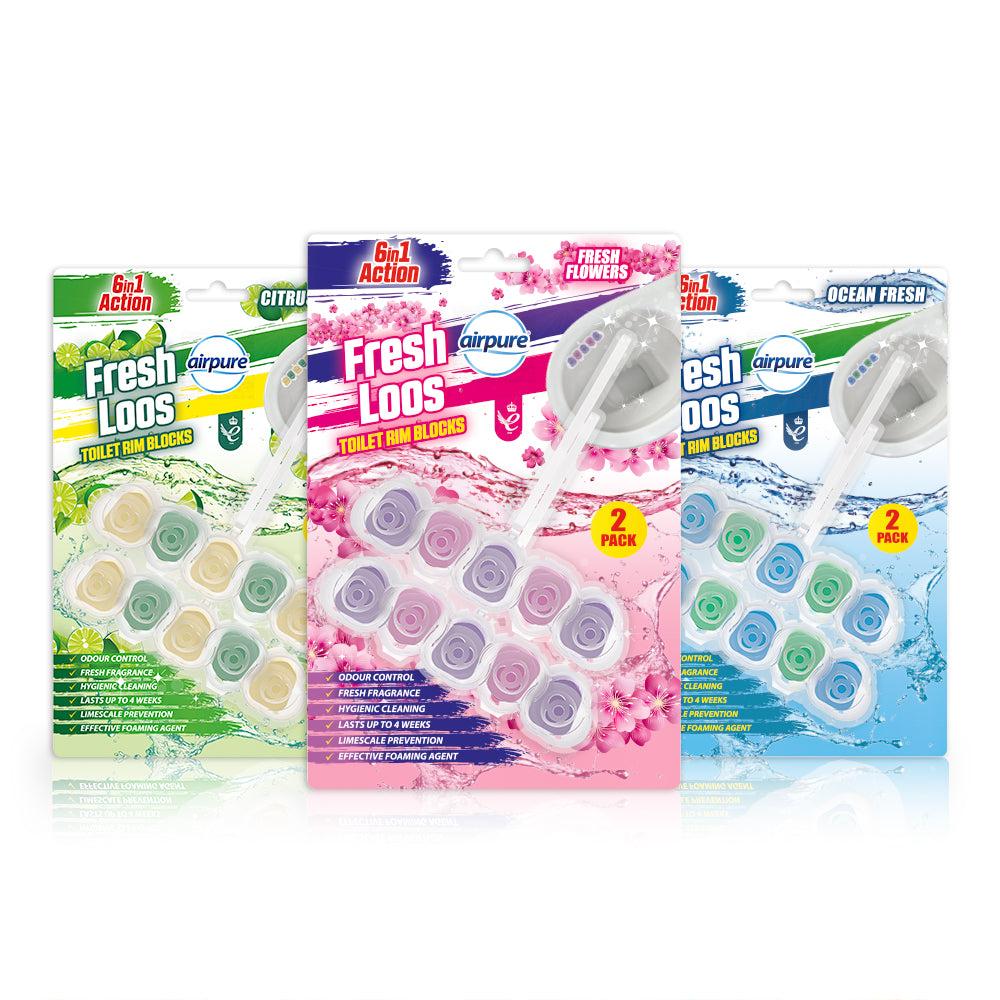 AIRPURE ASSORTED 6 IN 1 FRESH LOOS TOILET RIM BLOCKS 2/PK. FLRB294 \\\KD18280