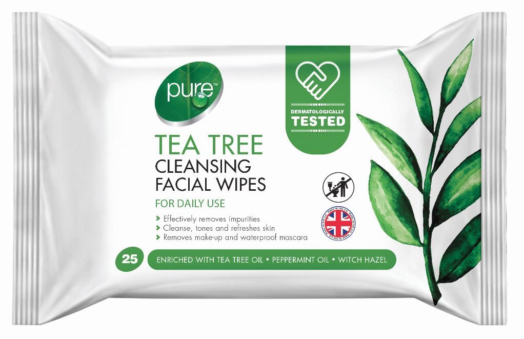 PURE TEA TREE CLEANSING FACIAL WIPES 25 PACK. 5060110227402 \\\KD18324