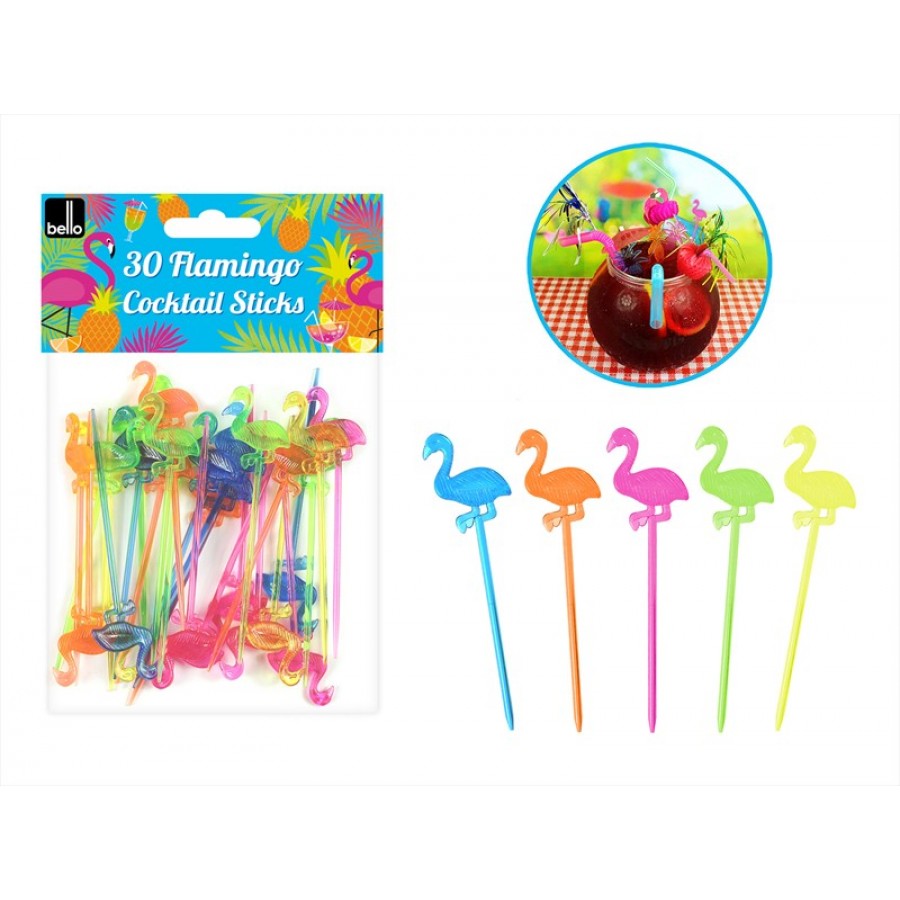 BELLO COCKTAIL PLASTIC FLAMINGO DRINK STICKS PICK 30/PK. AM3059 \\\KD18329