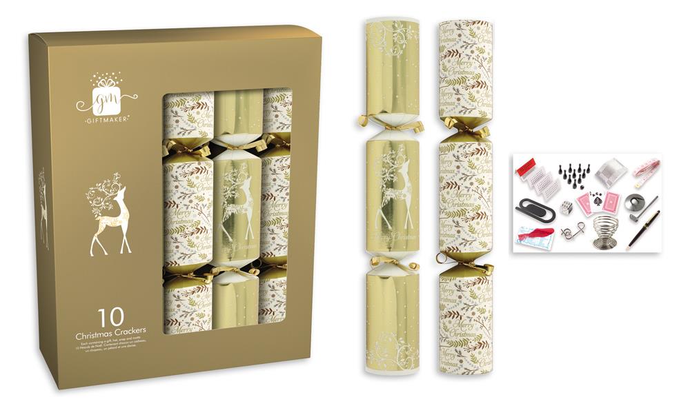 GIFTMAKER 10 CHRISTMAS CRACKERS GOLD & CREAM 14 INCH. XAJGS401 \\\KD18364