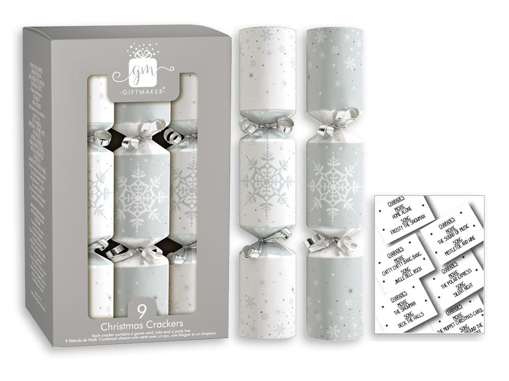 GIFTMAKER CHRISTMAS SILVER & WHITE CRACKERS 9/PK. XAJGS203 \\\KD18378