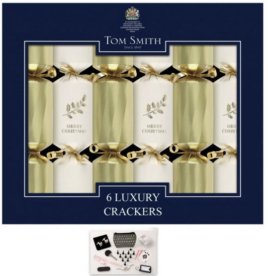 TOM SMITH CREAM & GOLD LUXURY CHRISTMAS CRACKERS 8 INCH  6/PK. XAJTS2301 \\\KD18379