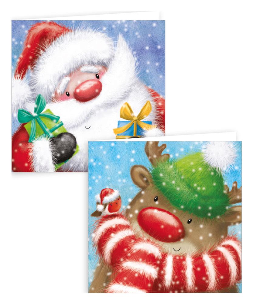 GIFTMAKER CHRISTMAS GLITTER CUTE SANTA / REINDEER GREETINGS CARDS  10/PK. XAHGC822 \\\KD18384