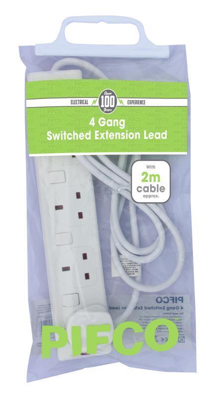 PIFCO 4 GANG SWITCHED EXTENSION LEAD 2M 13A 250V AC. PIF2029 \\\KD18390