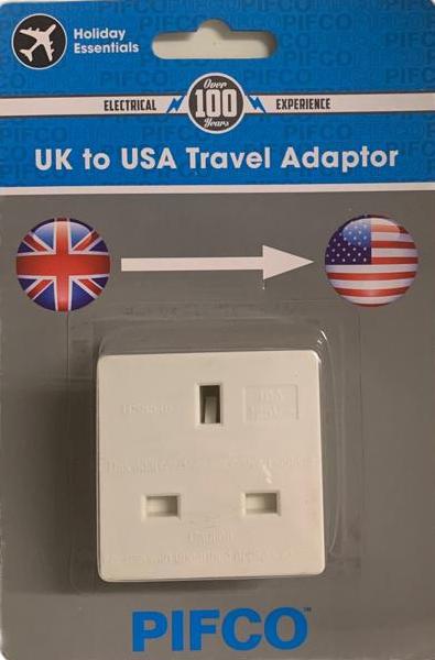 PIFCO HOLIDAY ESSENTIALS UK TO USA TRAVEL ADAPTOR. TVL1035 \\\KD18407
