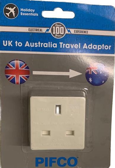 PIFCO HOLIDAY ESSENTIALS UK TO AUSTRALIA TRAVEL ADAPTOR. TVL1036 \\\KD18408