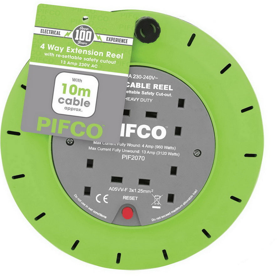 PIFCO EXTENSION REEL 4 GANG 13AMP 10M. PIF2070 \\\KD18419