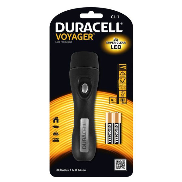 DURACELL VOYAGER RUBBER WATER RESISTANT LED TORCH WITH 2 AA BATTERIES CL-1. DURTORCH-CL-1 \\\KD18431