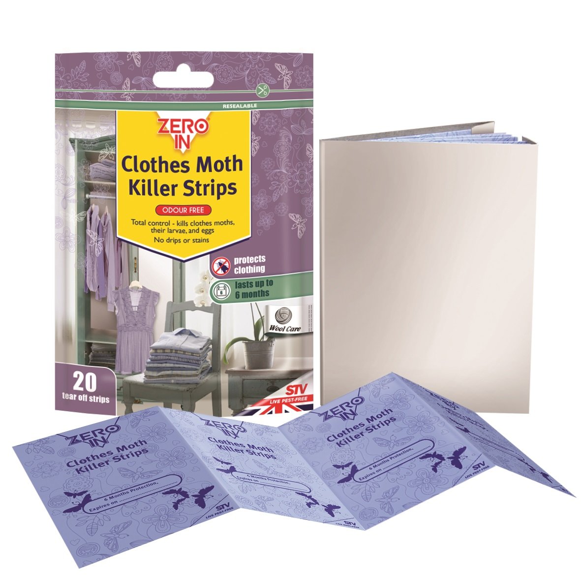 ZERO IN ODOUR FREE CLOTHES MOTH KILLER STRIPS 20/PK \\\KD18498