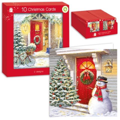 GIFTMAKER CHRISTMAS DOOR SQUARE GREETINGS CARDS 10/PK. GC816 \\\KD18502