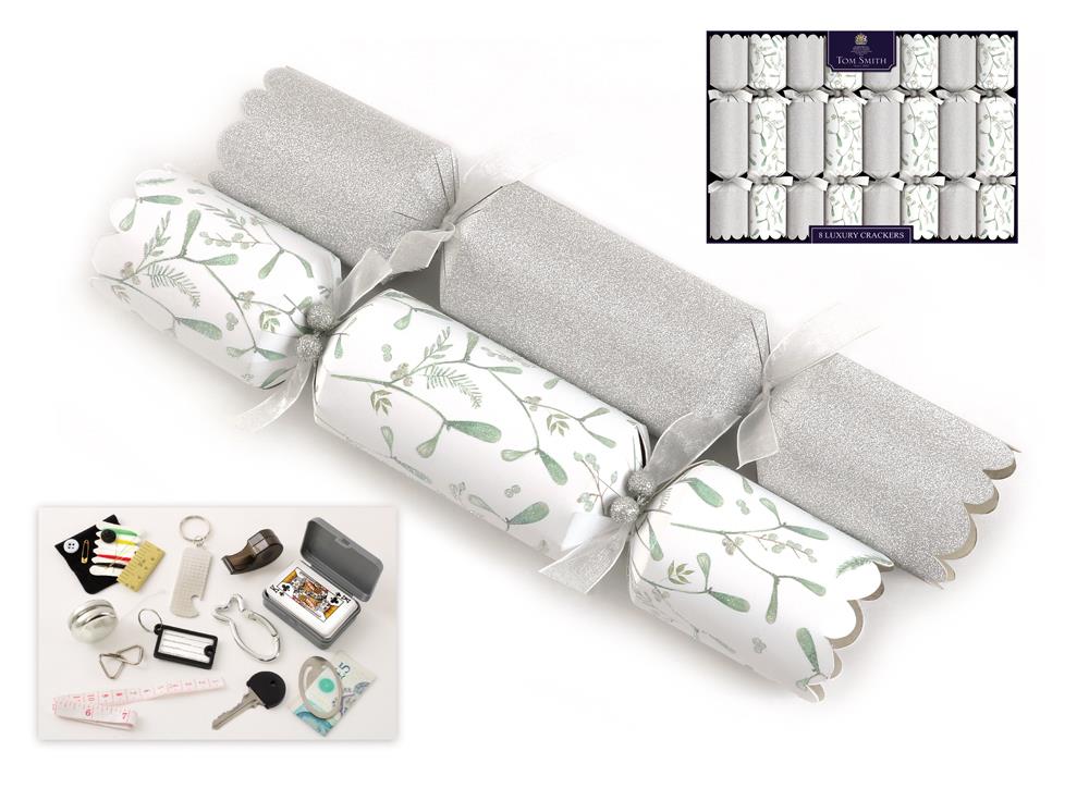 TOM SMITH LUXURY GLITTER SLIVER CRACKERS 12 INCH 8/PK. XAJTS2401 \\\KD18503