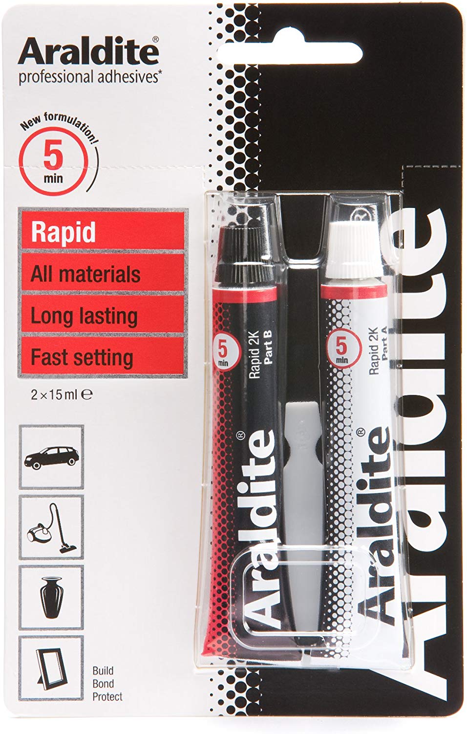 ARALDITE RAPID EPOXY ADHESIVE GLUE TUBES 2 X 15ML. ARA400005 \\\KD18512