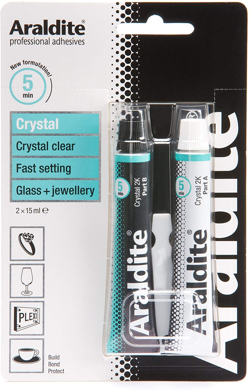 ARALDITE CRYSTAL EPOXY ADHESIVE GLUE TUBES 2 X 15ML. ARA400008 \\\KD18514