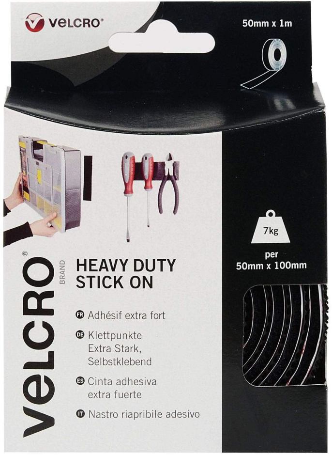 VELCRO HEAVY DUTY STICK ON TAPE BLACK 50MM X 1M. VEL-EC60241 \\\KD18519