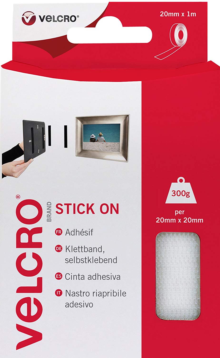 VELCRO WHITE STICK ON TAPE 20MM X 1M. VEL-EC60210 \\\KD18523