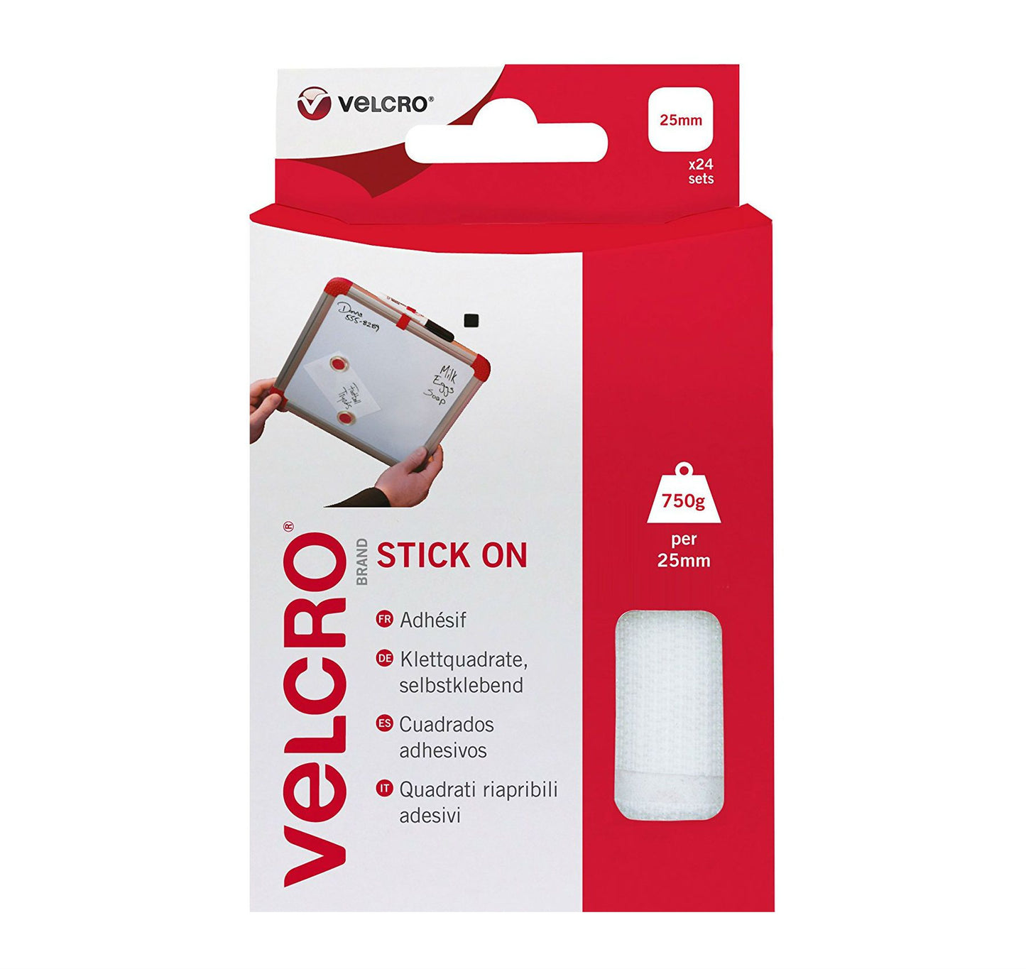 VELCRO WHITE STICK ON SQUARES 25MM 24/PK. VEL-EC60235 \\\KD18524