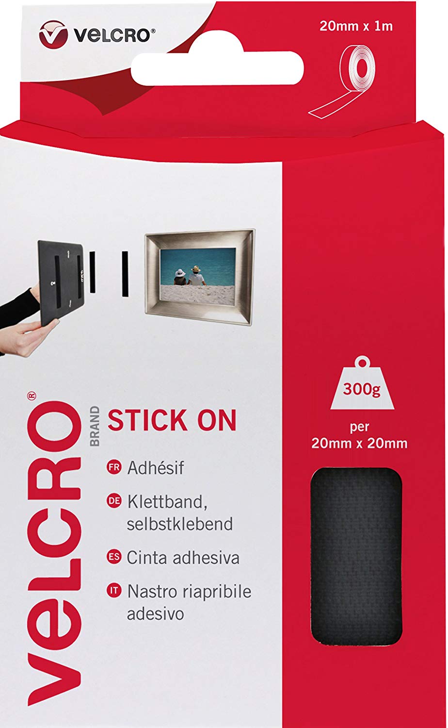 VELCRO BLACK STICK ON TAPE 20MM X 1M. VEL-EC60211 \\\KD18525
