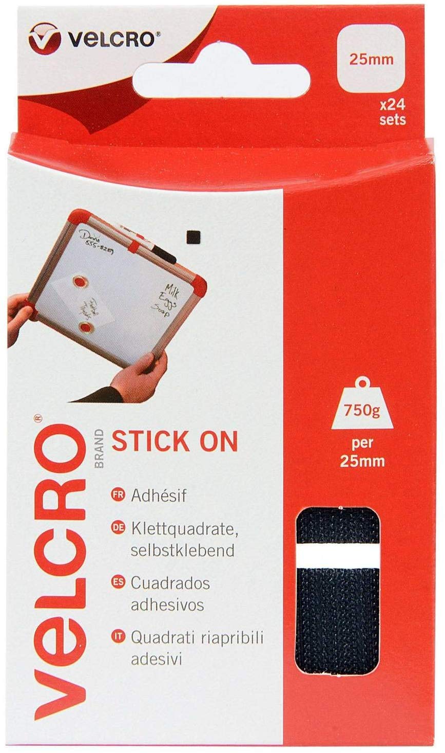 VELCRO BLACK STICK ON SQUARES 25MM 24/PK. VEL-EC60236 \\\KD18526