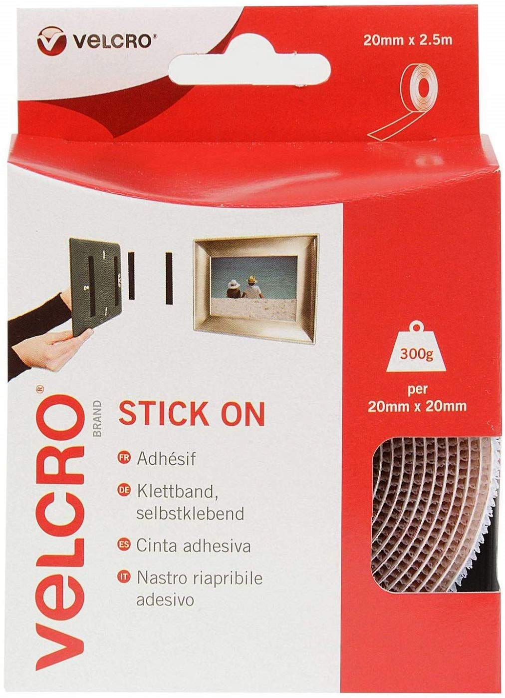 VELCRO WHITE STICK ON TAPE 20MM X 2.5M. VEL-EC60214 \\\KD18528