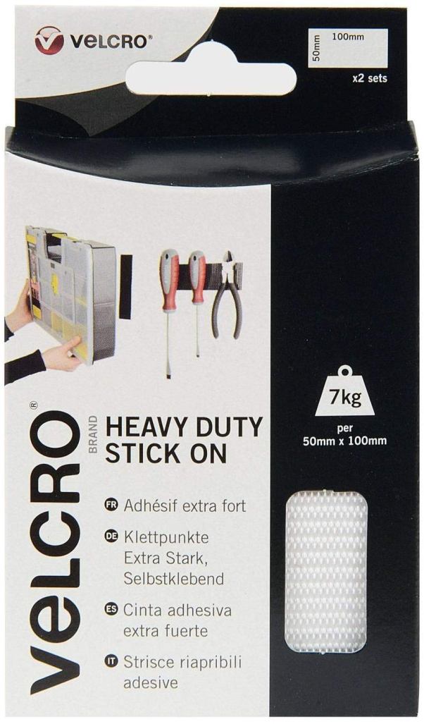 VELCRO WHITE HEAVY DUTY STICK ON STRIPS 50MM X 100MM 2/PK. VEL-EC60240 \\\KD18530