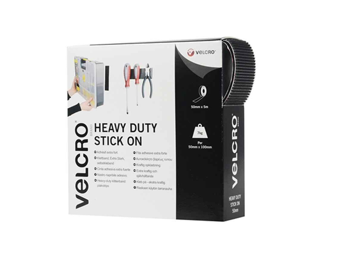 VELCRO BLACK HEAVY DUTY STICK ON TAPE 50MM X 5M. VEL-EC60244 \\\KD18532