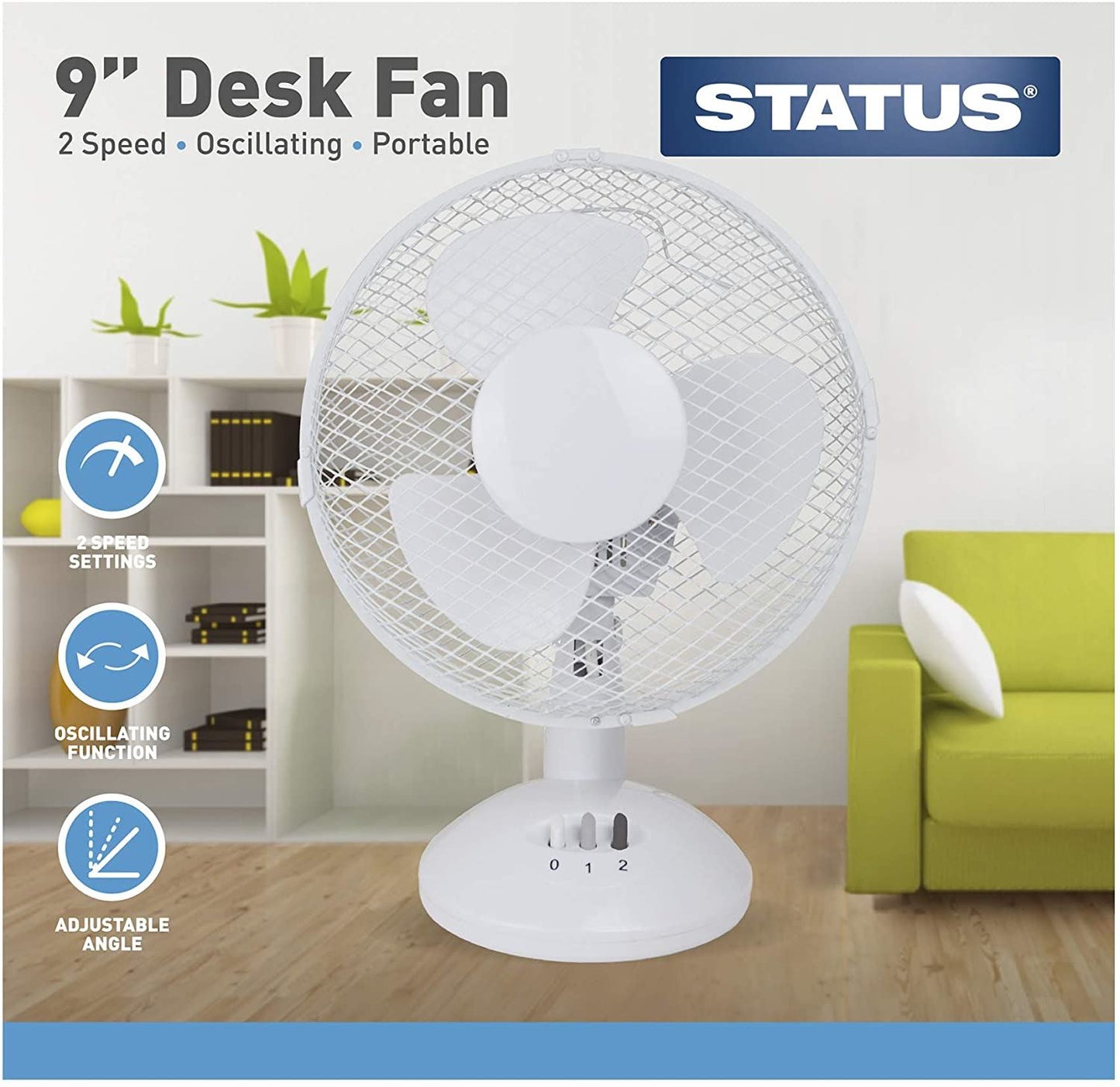 STATUS PORTABLE 9 INCH OSCILLATING DESK FAN WHITE. S9DESKFAN1PKB \\\KD18535