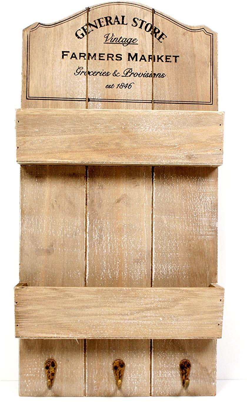 GENERAL STORE WOODEN SHELF WALL UNIT & KEYS HOOKS. PH2211 \\\KD18545