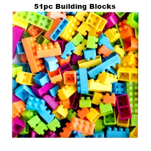 51 PCS BUILDING BLOCKS ASSORTED COLOUR PLASTIC. GW3291 \\\KD18583