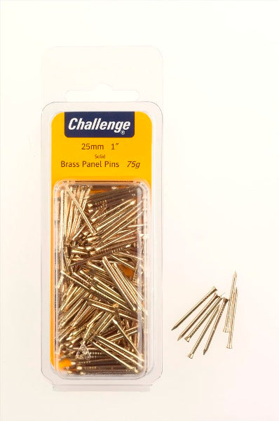 CHALLENGE SOLID BRASS PANEL PINS 25MM 75G. FS40229 \\\KD18634