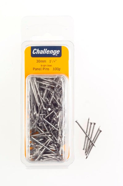 CHALLENGE BRIGHT STEEL PANEL PINS 30MM 100G. FS40224 \\\KD18638