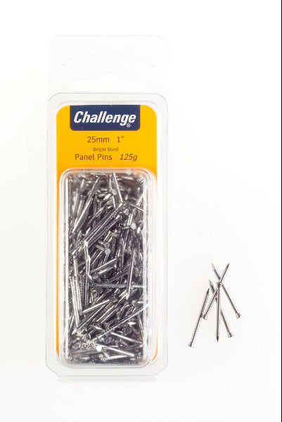 CHALLENGE BRIGHT STEEL PANEL PINS 25MM 125G. FS40223 \\\KD18639