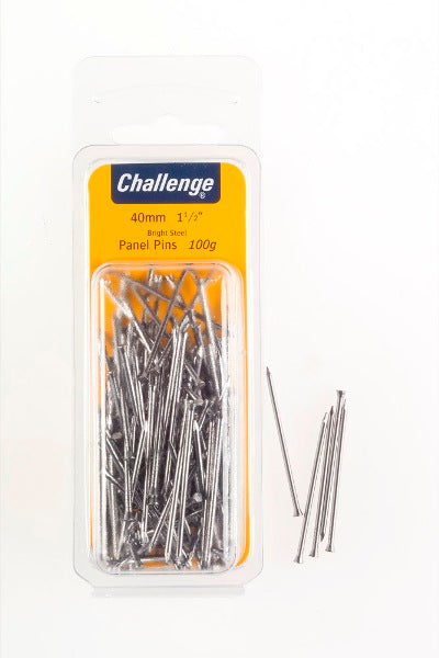 CHALLENGE BRIGHT STEEL PANEL PINS 40MM 100G. FS40225 \\\KD18642