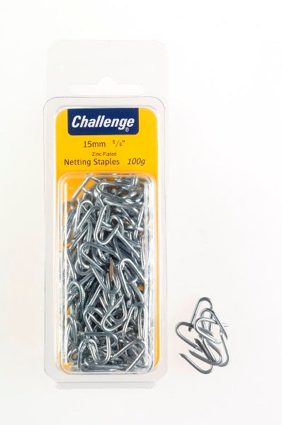 CHALLENGE ZINC PLATED NETTING STAPLES 15MM 100G. FS40240 \\\KD18646