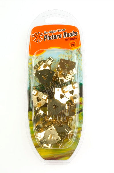SHAW X NO. 3 / LARGE BRASSED PLATED PICTURE HOOKS & PINS 20/PK. FS12888 \\\KD18654