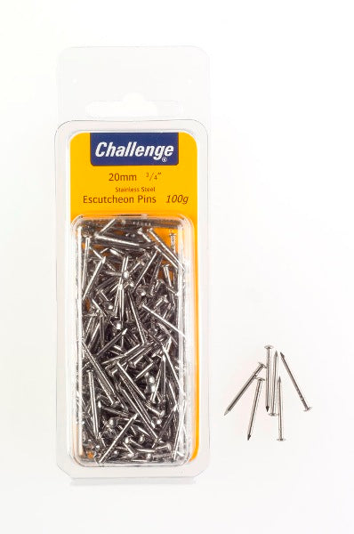 CHALLENGE STAINLESS STEEL ESCUTCHEON PINS 20MM 100G. FS40247 \\\KD18656