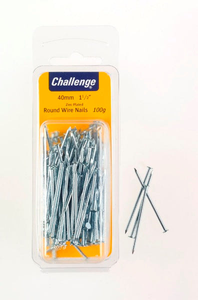 CHALLENGE ROUND WIRE NAILS ZINC PLATED 40MM 100G. FS40264 \\\KD18682