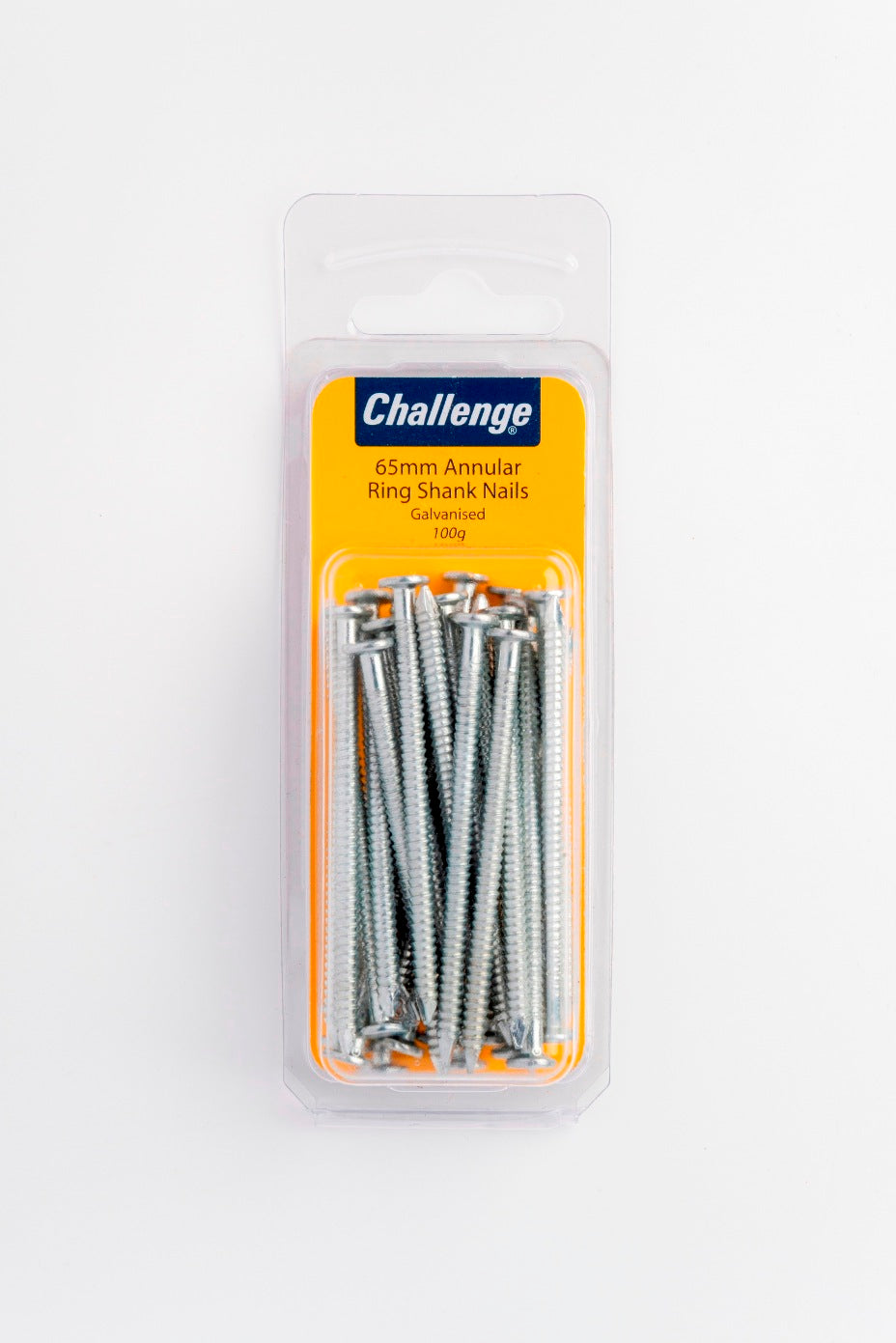 CHALLENGE ELECTRO GALVANISED ANNULAR RING SHANK NAILS 65MM 100G. FS40481 \\\KD18685