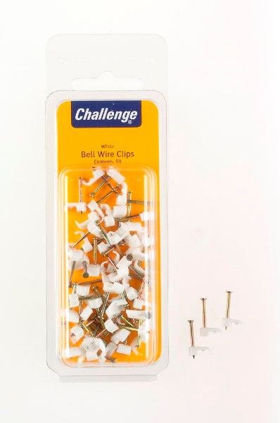 CHALLENGE WHITE BELL WIRE CABLE CLIPS 50/PK. FS40268 \\\KD18719